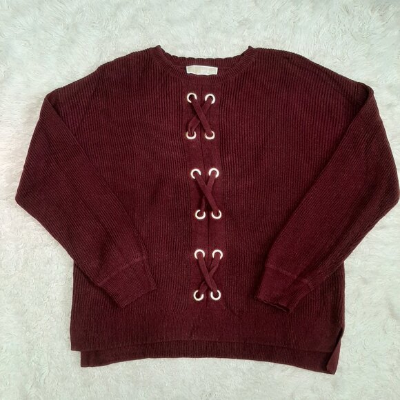 Michael Michael Kors Women's Lace-Up Burgundy Knit Sweater Size M - Picture 2 of 8